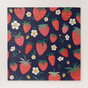 Puzzle Flores de fresa y frutas: patrón decorativo