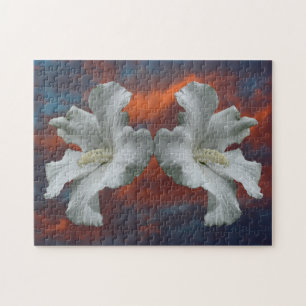 Puzzle Flores De Hibiscus Blancas En Un Cielo Dramático
