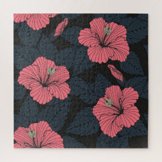 Puzzle Flores de hibiscus: papel de pared oscuro sin cost