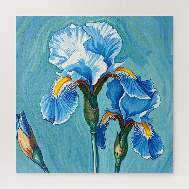 Puzzle Flores de Iris Azules Patrón Artístico (Vertical)