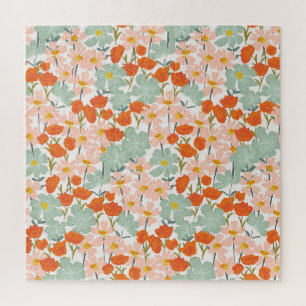 Puzzle Flores de jardín: rosa, naranja sin costuras