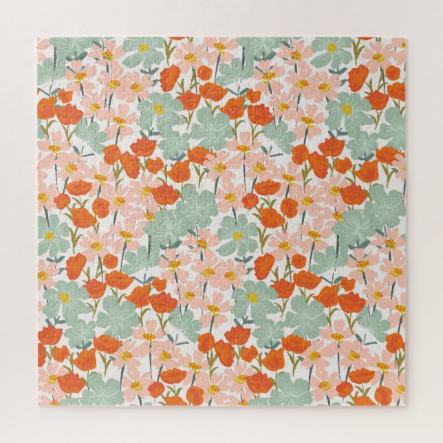 Puzzle Flores de jardín: rosa, naranja sin costuras (Vertical)