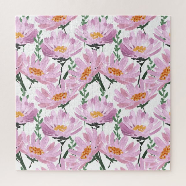 Puzzle Flores De Jardín Rosado: Impresionadas A Mano. (Vertical)