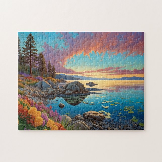 Puzzle Flores de lago de montaña coloridas arte (Horizontal)