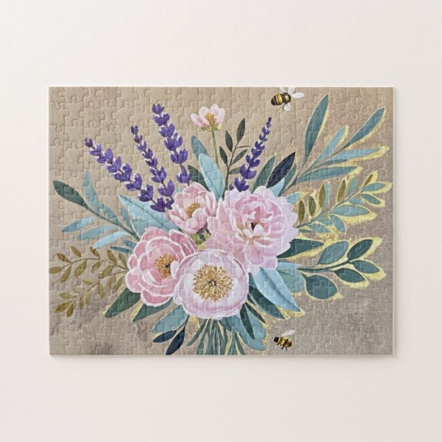 Puzzle Flores de lavanda de Bouquet peonies Rustic (Horizontal)