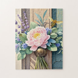 Puzzle Flores de lavanda de Bouquet peonies Rustic