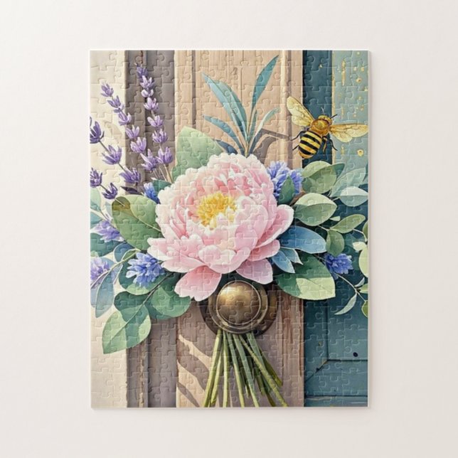 Puzzle Flores de lavanda de Bouquet peonies Rustic (Vertical)