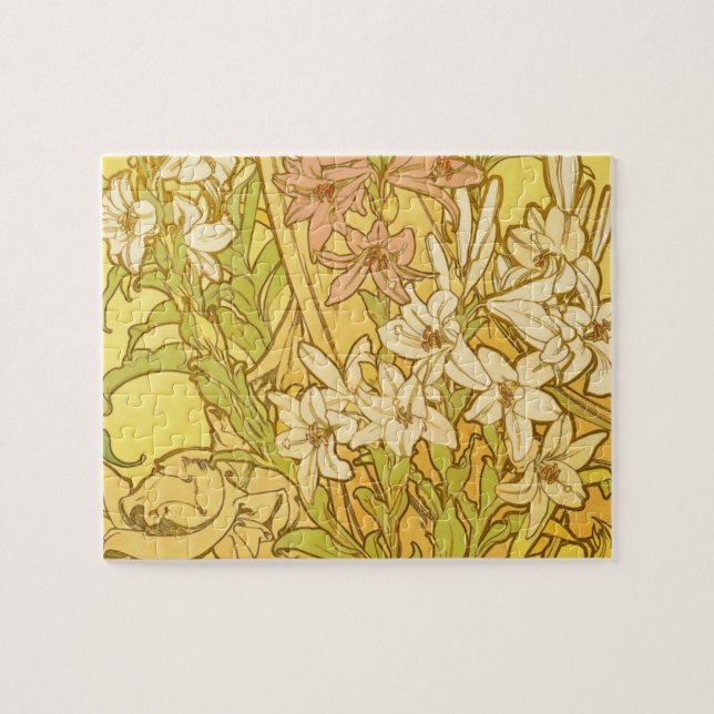 Puzzle flores de lirio Art Nouveau de Alfonse Mucha (Horizontal)