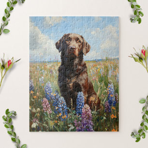 Puzzle Flores de Lupina de chocolate Labrador