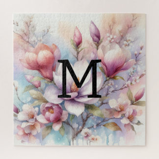 Puzzle Flores de magnolia rosada en monograma
