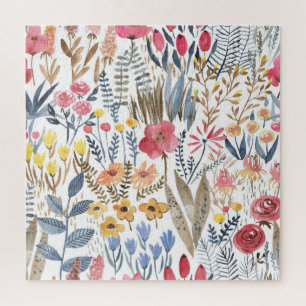 Puzzle Flores de manantial acuarela, vibrante y sin costu