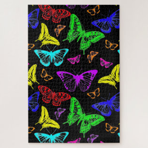 Puzzle Flores de mariposas color arcoiris volando