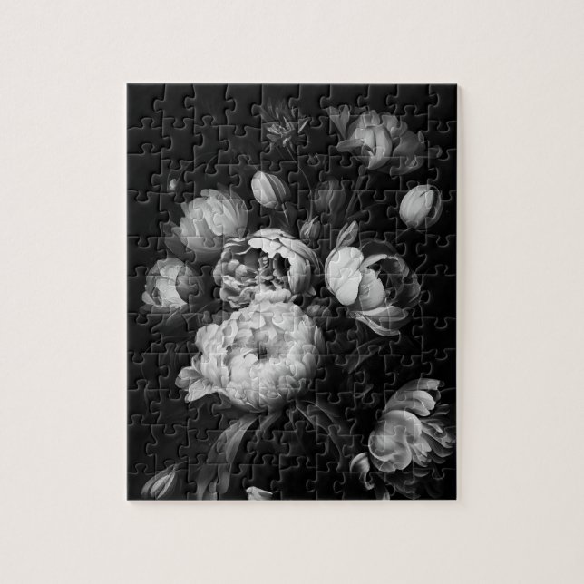 Puzzle Flores de Moody Painterly Negra y Blanca (Vertical)