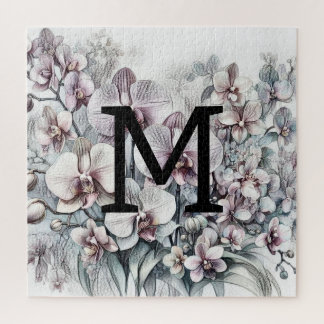 Puzzle Flores de orquídeas rosadas de dibujo floral monog