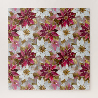 Puzzle Flores de Pascua Burgundy Rosa Oro Blanco Navidad
