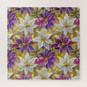 Puzzle Flores de Pascua de Navidad Rosa Purpura Oro Blanc