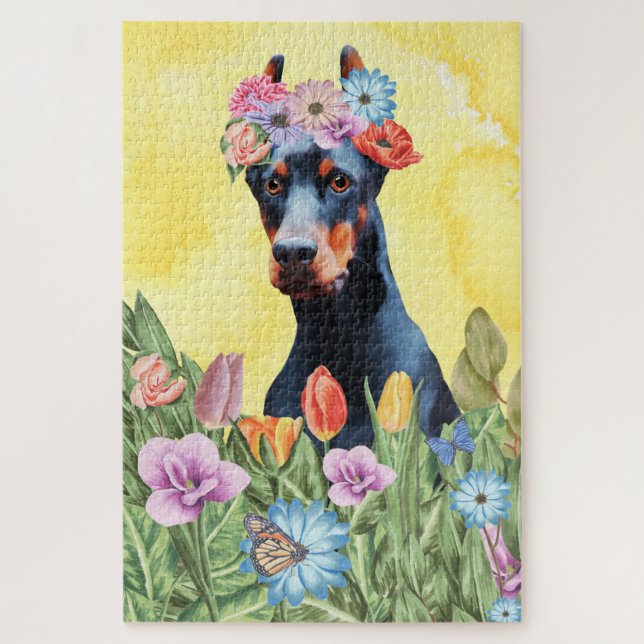 Puzzle Flores de perro de Doberman (Vertical)