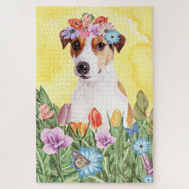 Puzzle Flores de perro de Jack Russell (Vertical)
