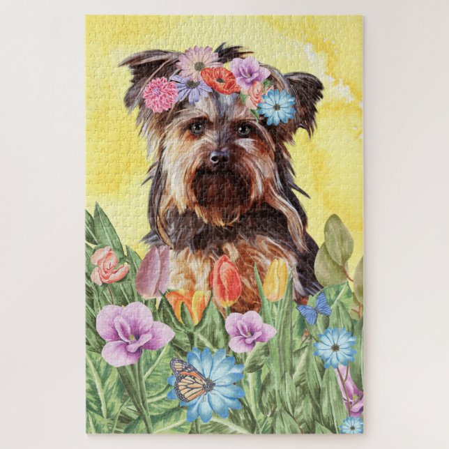 Puzzle Flores de perro de Yorkshire Terrier (Vertical)