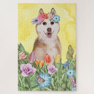 Puzzle Flores de perro Husky siberiano