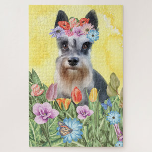 Puzzle Flores de perro Schnauzer en miniatura