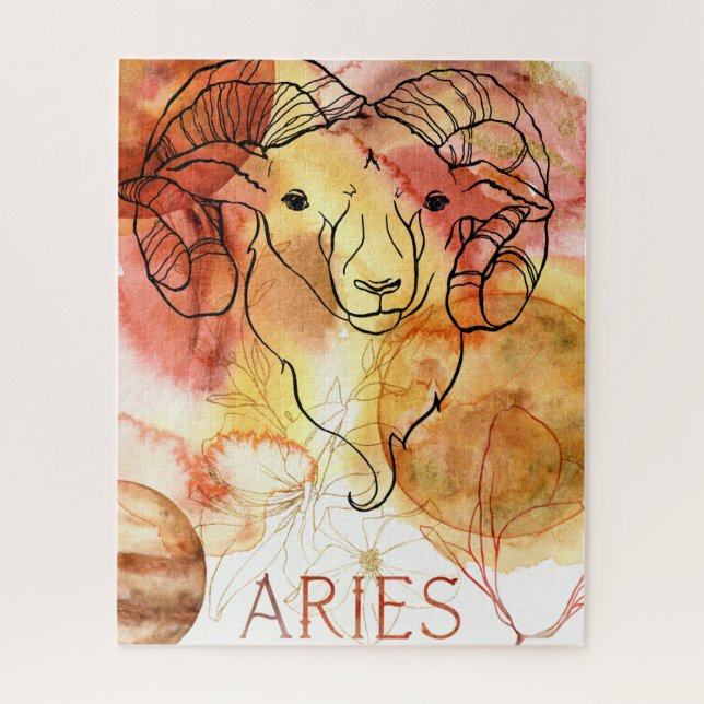 Puzzle Flores de planetas dorados rojos Aries Ram zodiac (Vertical)