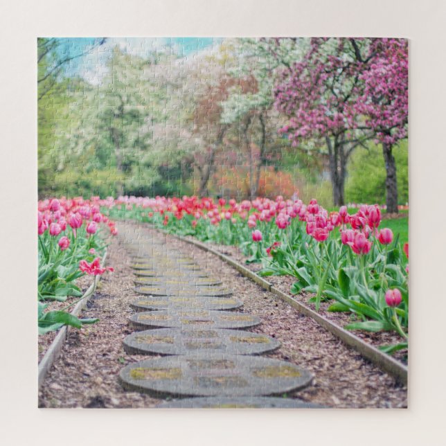 Puzzle Flores de primavera a lo largo de Stone Walkway (Vertical)