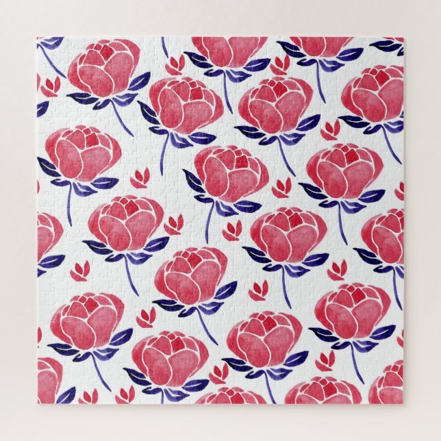 Puzzle Flores de primavera, acuarela sin costuras. (Vertical)