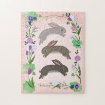Flores de primavera y conejos saltantes |