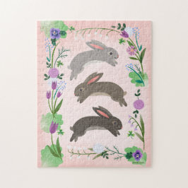 Puzzle Flores de primavera y conejos saltantes |