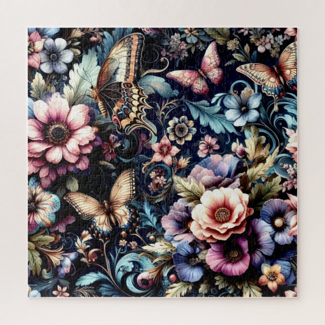 Puzzle Flores de primavera y mariposas antiguas (Vertical)