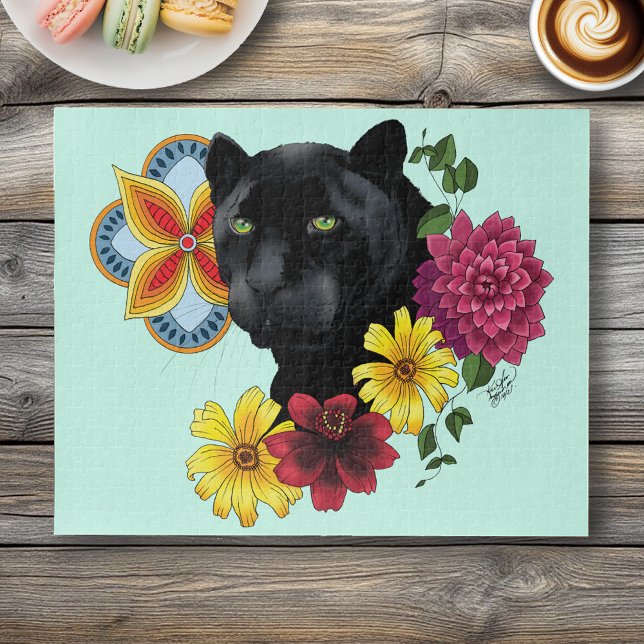 Puzzle Flores de retrato jaguar negro (Subido por el creador)