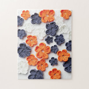 Puzzle Flores de tela cosida artesanal de primavera azul 