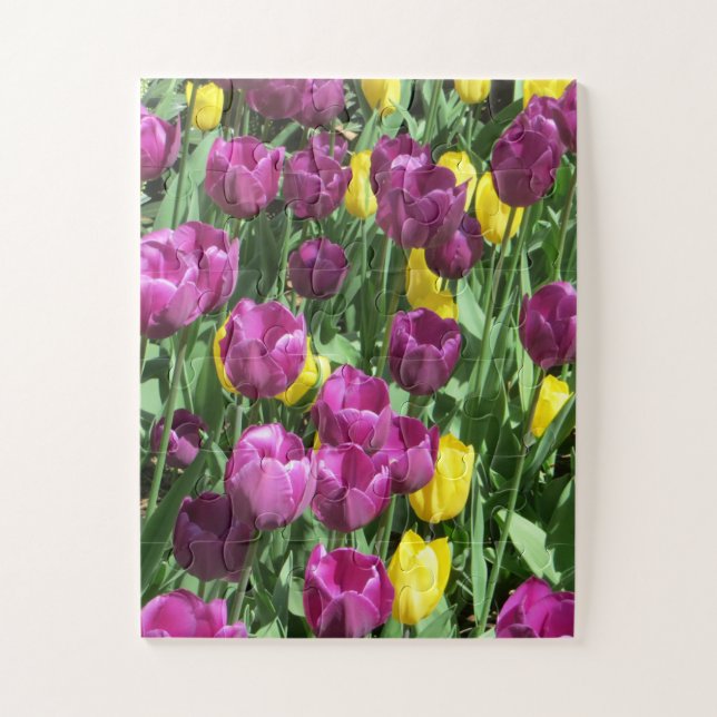 Puzzle Flores de tulipanes amarillas y moradas (Vertical)