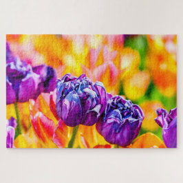 Puzzle Flores de tulipanes amarillos y violetas elegantes