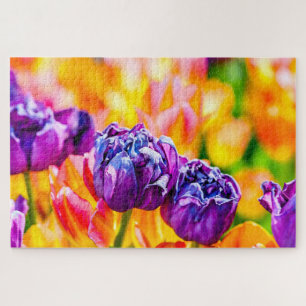 Puzzle Flores de tulipanes amarillos y violetas elegantes