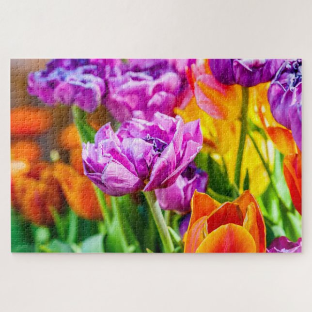 Puzzle Flores de tulipanes de loro morado asombroso (Horizontal)