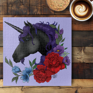 Puzzle Flores de unicornio negras moradas
