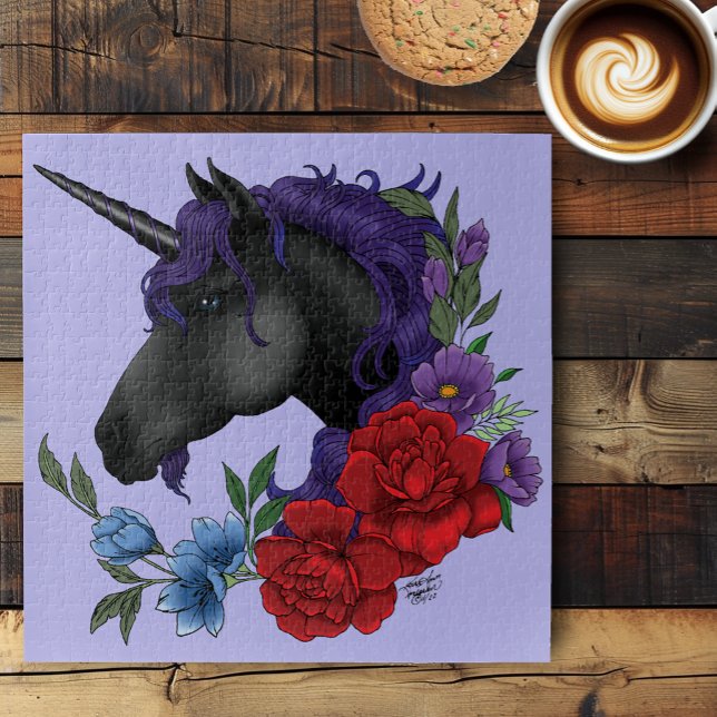 Puzzle Flores de unicornio negras moradas (Subido por el creador)