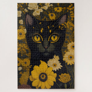 Puzzle Flores de venado de ojos amarillos de gato negro #