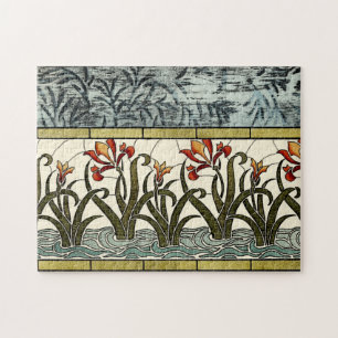 Puzzle Flores de vidrio manchado con una frontera tan gra