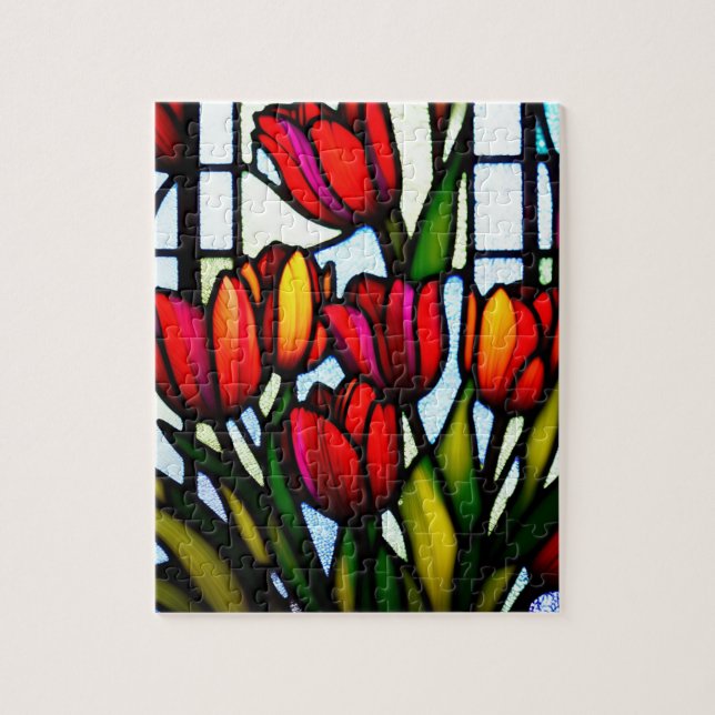 Puzzle "Flores de vidrio manchado: Tulipanes de luz de pl (Vertical)