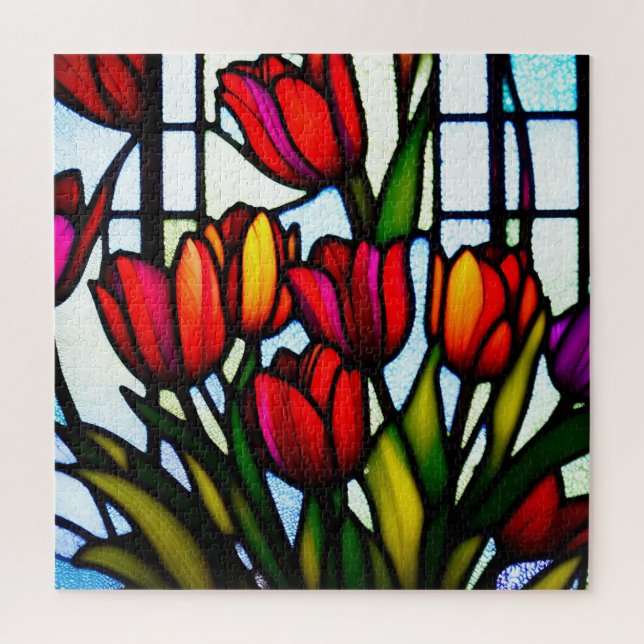 Puzzle "Flores de vidrio manchado: Tulipanes de luz de pl (Vertical)