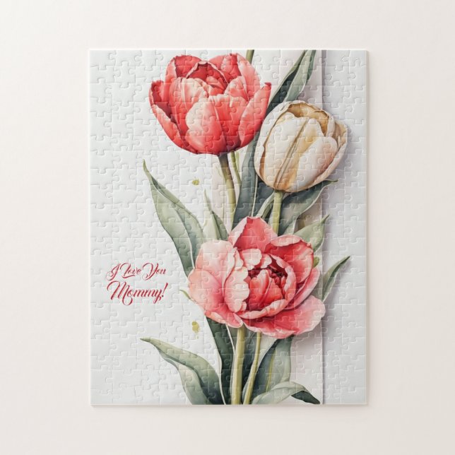 Puzzle Flores del día de la madre tulipanes acuarela (Vertical)