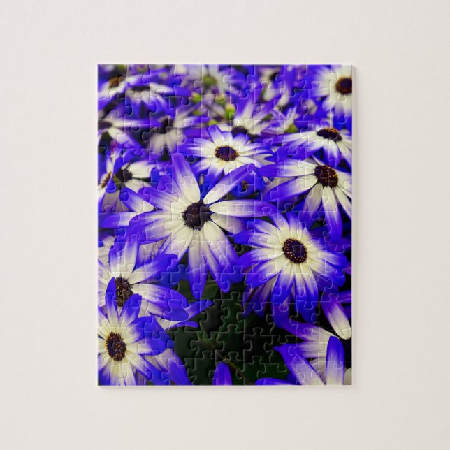 Puzzle Flores digitales azules y blancas brillantes (Vertical)