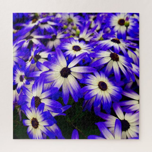 Puzzle Flores digitales azules y blancas brillantes (Vertical)