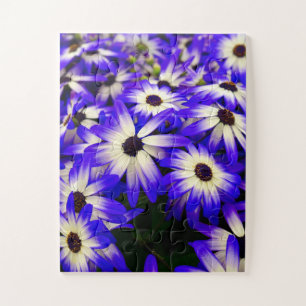 Puzzle Flores digitales azules y blancas brillantes