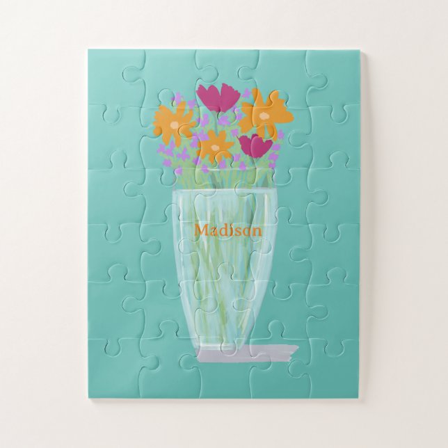 Puzzle Flores dulces de Bonito +Nombre personalizado (Vertical)