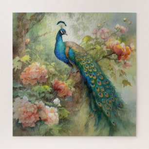 Puzzle Flores Elegantes Vintage Azul Verde Pavón Rosa