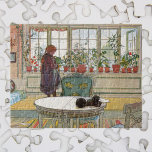 Puzzle Flores en el Windowsill por Carl Larsson<br><div class="desc">Flores en el Windowsill (1894) de Carl Larsson es un retrato sueco de arte de la época victoriana vintage. Un joven chica está regando macetas de flores de jardín de primavera. Las plantas están en el umbral de la ventana en la sala de estar de su casa. Una ventana en...</div>